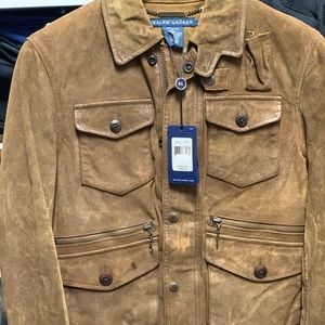 Female jacket tan with plaid leather interior